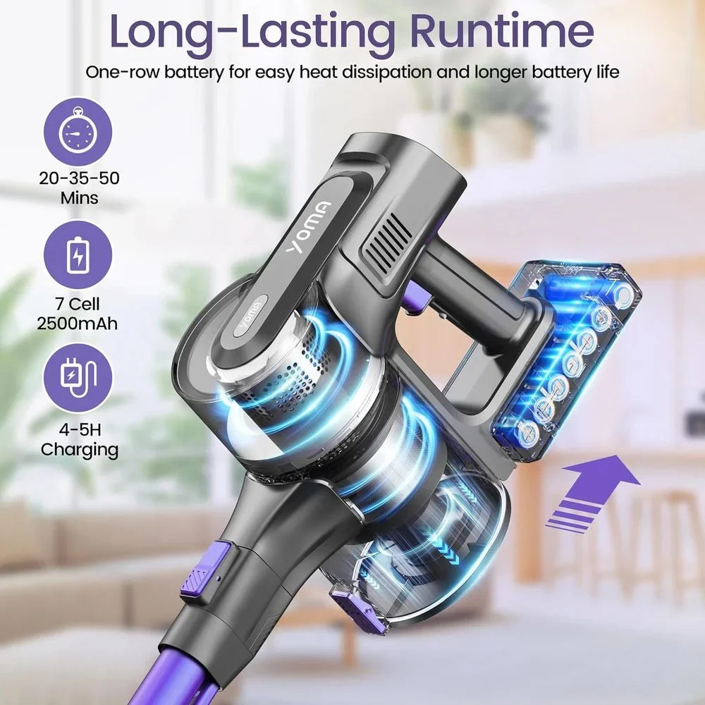 Vacuum with Powerful Vacuum Lightweight Vacuum Cordless Stick 28Kpa Cordless Pet (Midnight Purple) Rechargeable Hair Vacuum 50min 350W 6-in-1 Runtime, Suction, with Home Floor for Cleaner, Carpet