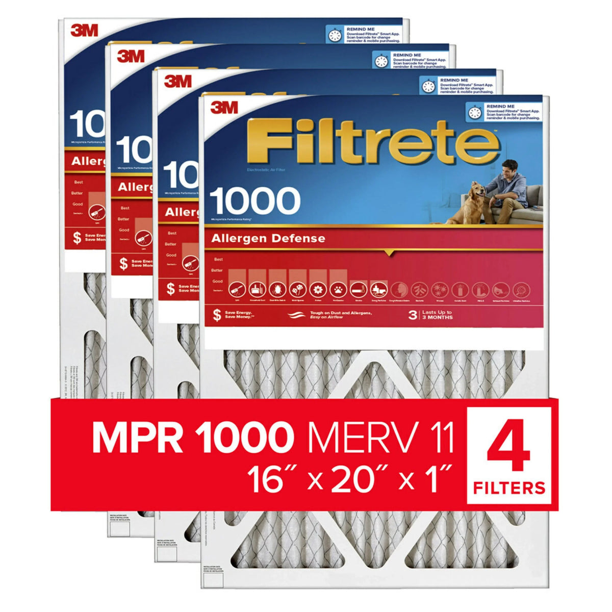Filter, Defense, Air Filters 16x20x1 4 Filtrete 11, MPR 1000 Allergen MERV