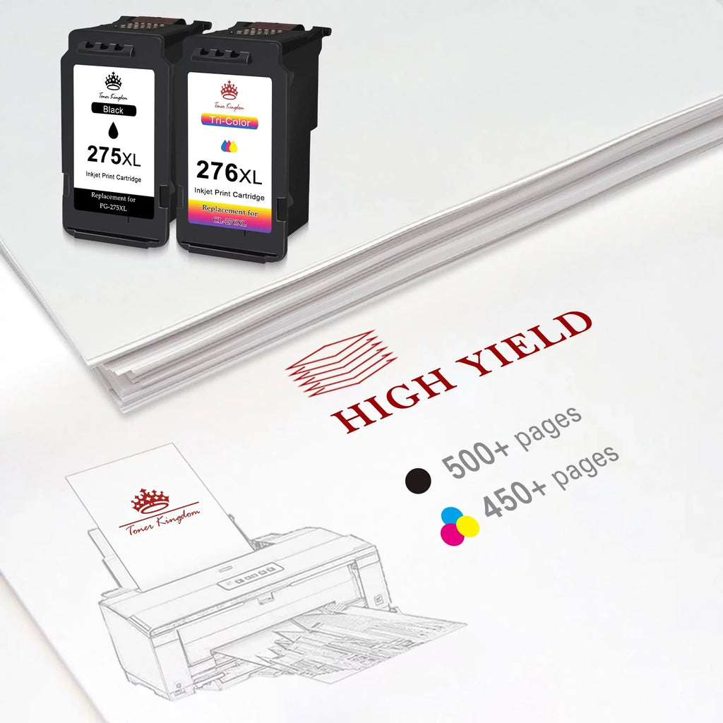 (2 for High TS3520 Cartridges 275 Ink Toner Canon TR4700 Cartridges Capacity Color) TR4722 CL-276 Ink TS3500 PIXMA Ink PG-275 1 275XL Black, TR4720 276 276XL and TS3522 for Printers Kingdom
