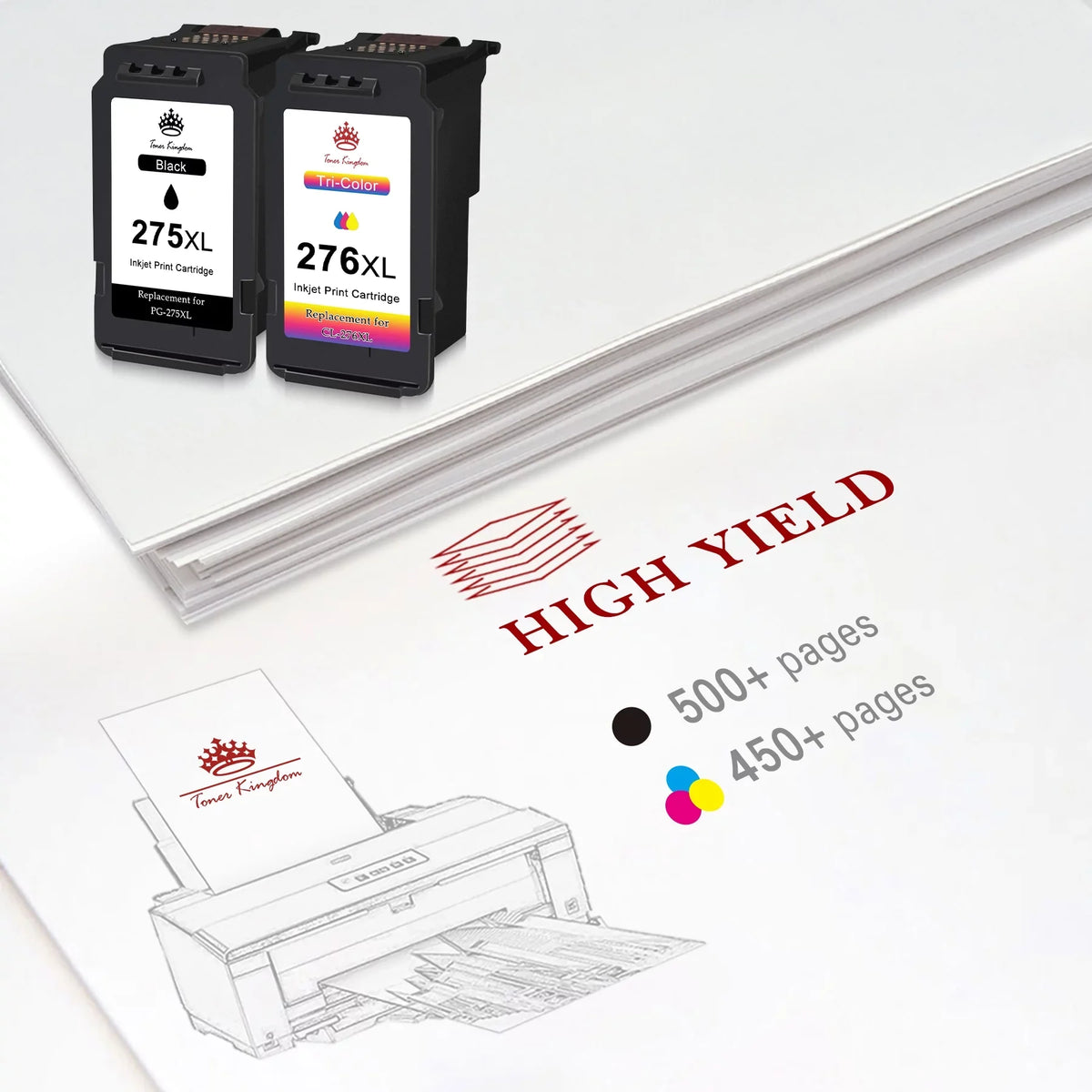 (2 for High TS3520 Cartridges 275 Ink Toner Canon TR4700 Cartridges Capacity Color) TR4722 CL-276 Ink TS3500 PIXMA Ink PG-275 1 275XL Black, TR4720 276 276XL and TS3522 for Printers Kingdom