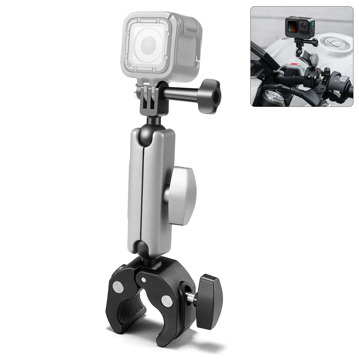 Mount, Ball PULUZ Aluminum Adapter, Clamp PU867B Compatible Alloy Dual Handlebar 11/10/9/8 AKASO DJI Hero Head, Rotatable