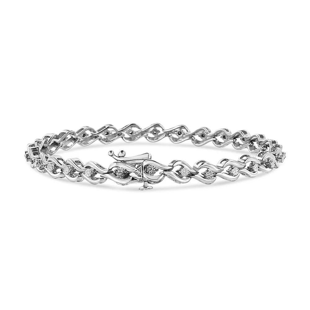 Silver (I-J - Flame Diamond Cttw 1/10 Round-Cut of Links 7.25" .925 I3) Color, Bracelet Sterling