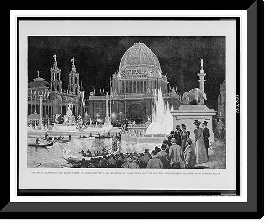 night. the Columbian Historic Exposition. building.drawn Framed 21-7/8" x by court Charles Graham., 17-7/8" and Print, electrical of administration grand MacMonnies's at illumination the fountain