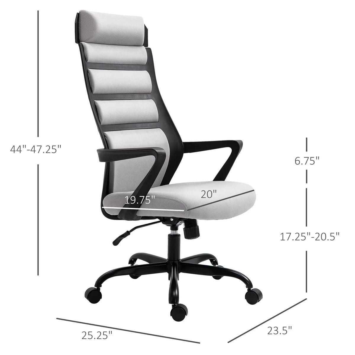 Height, 26.75 275 in Adjustable Executive Capacity, & lb. Chair Swivel Vinsetto Grey with