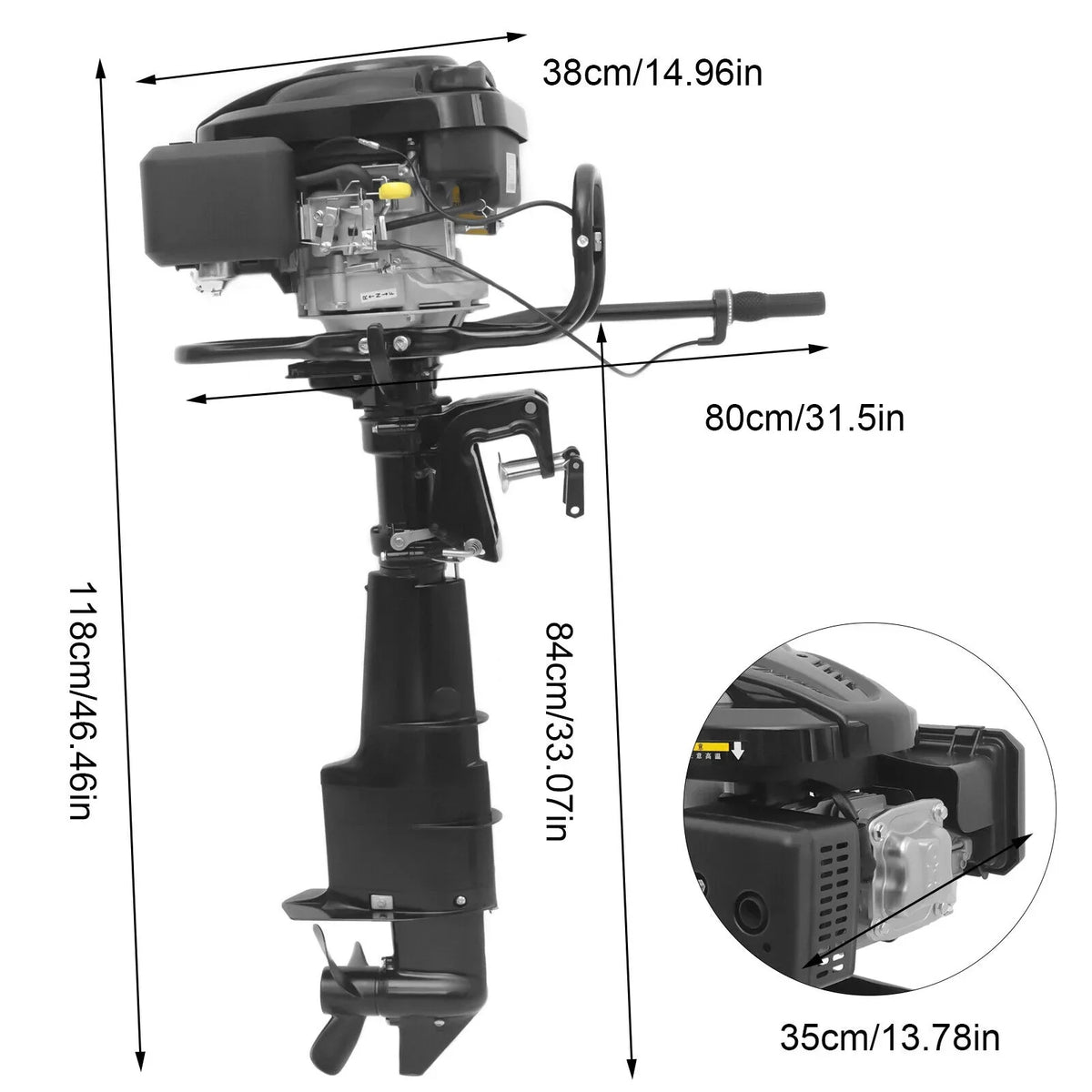 Boat EngineWater 7.5 Cooling 3600R/Min Outboard 1.8 HP Motor 196CC Fishing System Liters
