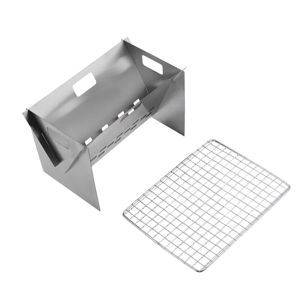 Camping Plate, Radirus Wood Outdoor and Burning BBQs Cooking Cooking Perfect for Folding with Steel Stove, Stainless Portable Stove Grill