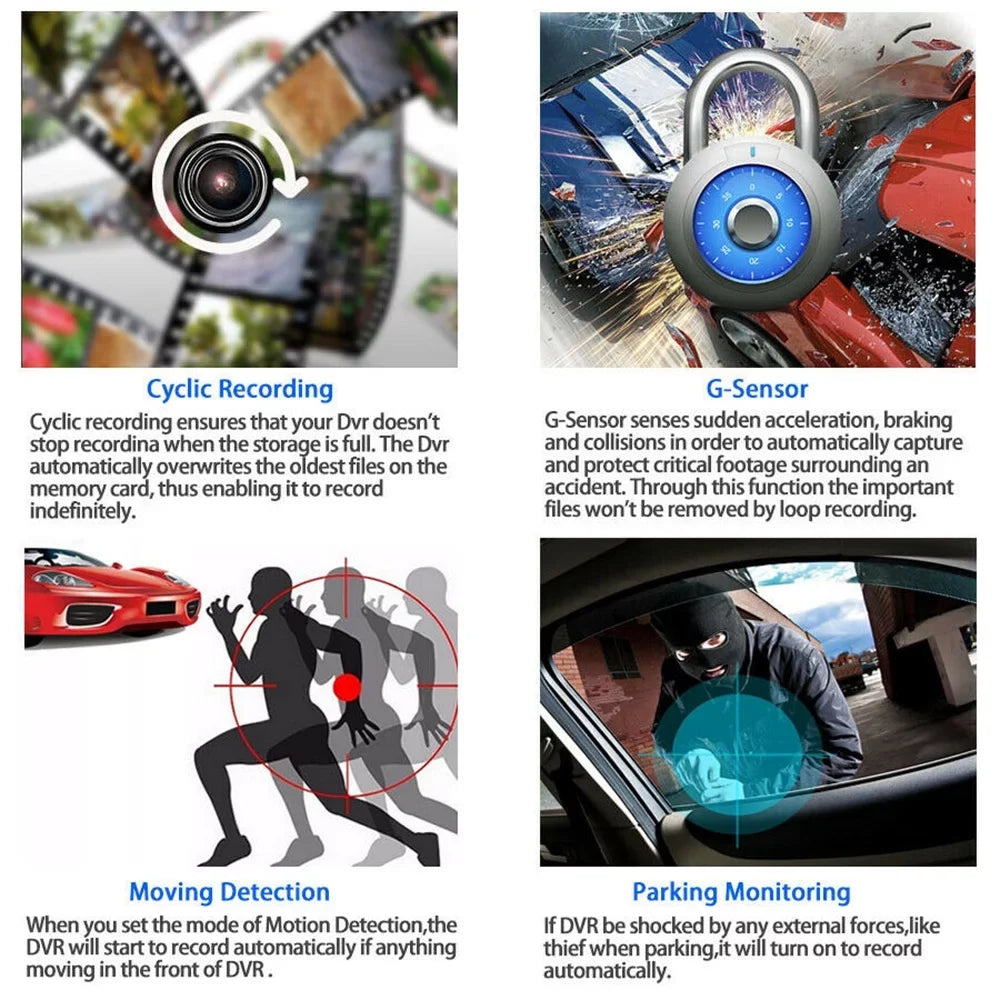 170° and Rear NIFFPD with Car Recorder Lens Camera Camera FHD Dual 4" Front DVR 1080P G-Sensor Dashboard,
