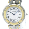 Ladies Steel Santos Quartz (Good) Polished Pre-Owned BF568475 18K Watch CARTIER Round Gold