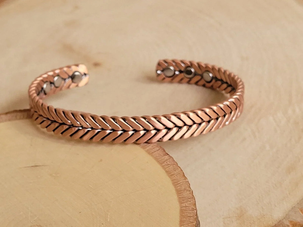 Solid Magnetic Therapy Pure Cuff Matte Arthritis Herringbone Copper Bracelet