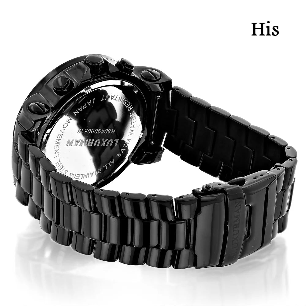 Matching Diamond Black His 5.15ct Hers and Large Watches: Watch Set