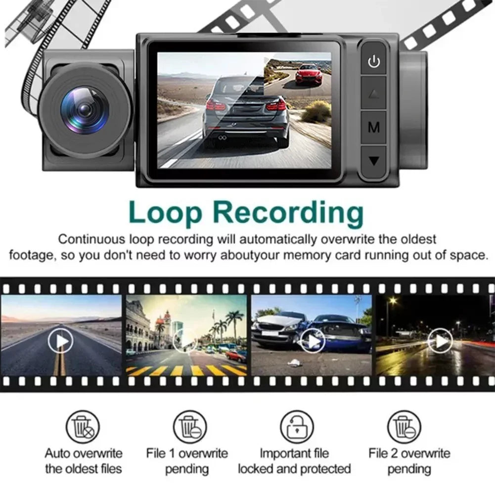 2\\\" HD Lens Triple Driving Dash Rear And Cam Video Camera DVR Recorder Car Front