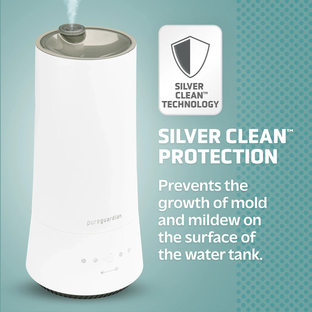 1.6 Gallon with Mist Humidifier ft. Ultrasonic Sq. Humidistat, 420 PureGuardian H997W Cool 90-Hour