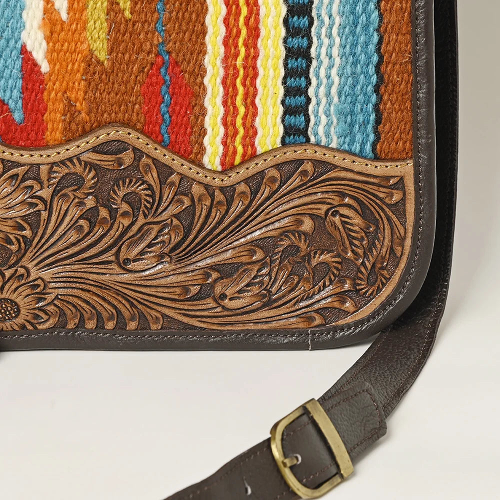 bag Tooled Wool women handbag OHA115 purse Leather HOBO OH Hand Upcycled Genuine OHLAY western