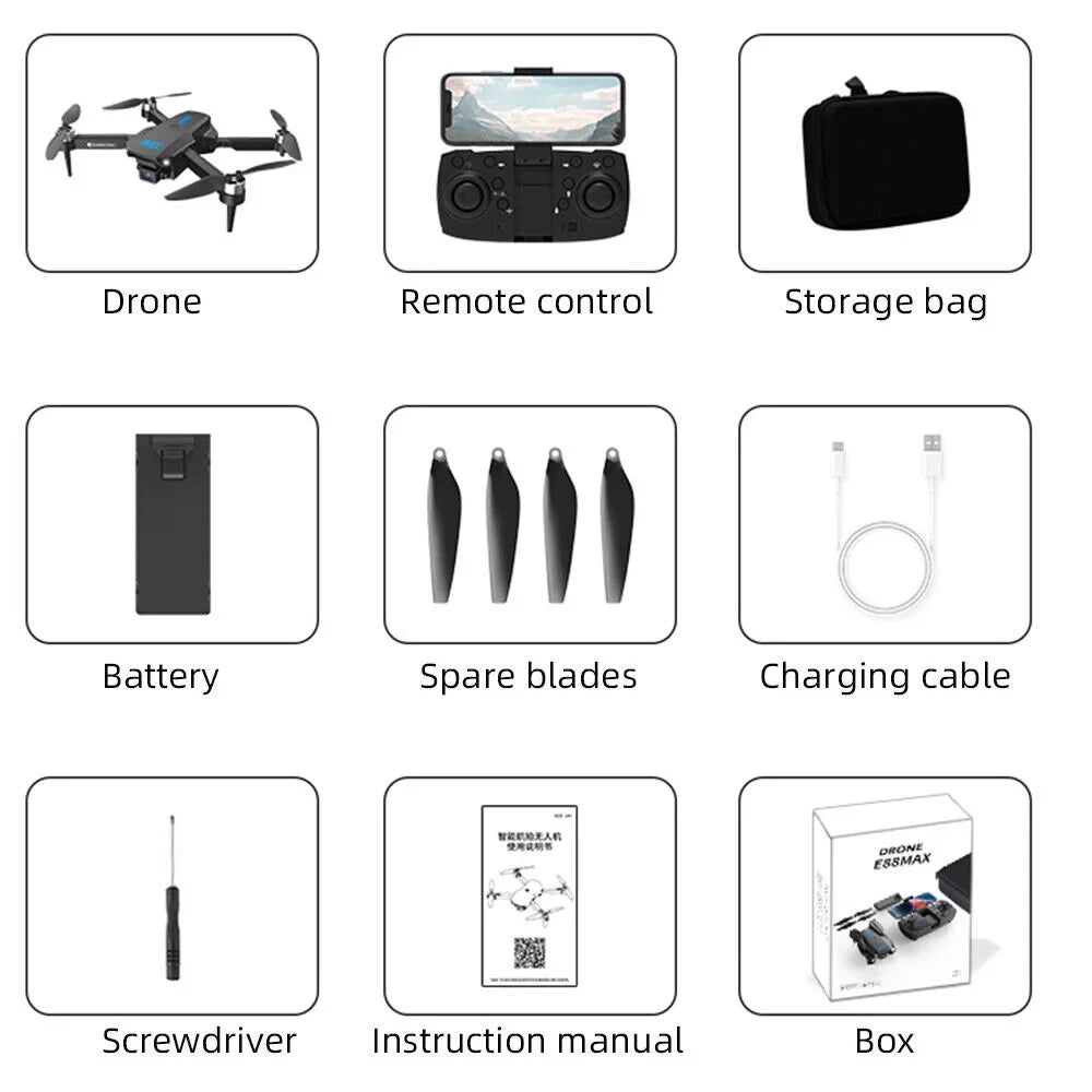 4K HD Drone Range FPV, Quadcopter, Camera - WiFi RC - Foldable E88Max JahyShow AirMaster Long