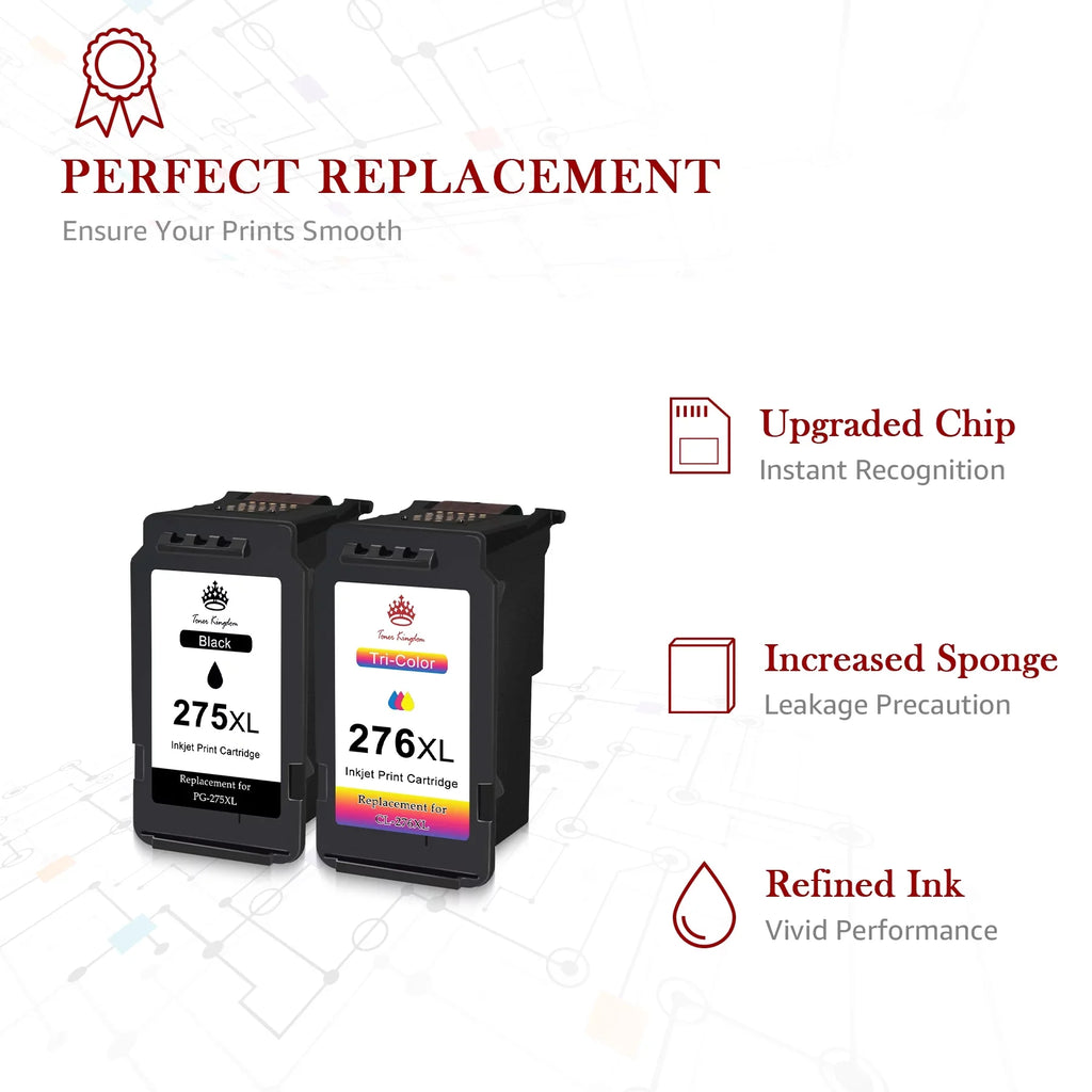 (2 for High TS3520 Cartridges 275 Ink Toner Canon TR4700 Cartridges Capacity Color) TR4722 CL-276 Ink TS3500 PIXMA Ink PG-275 1 275XL Black, TR4720 276 276XL and TS3522 for Printers Kingdom