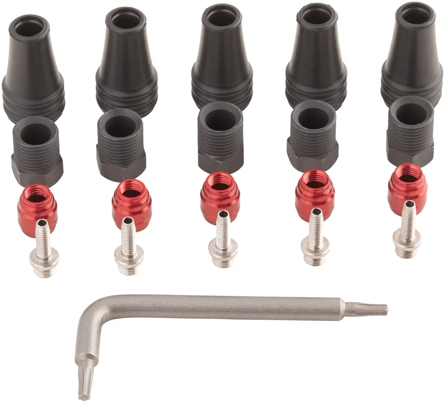 Boots, 5 Comp Compression 2-Pc 5 Kit Threaded Red Red/Force - Hose SRAM Nuts, Fitting AXS Brake Disc Barbs, Hose 5
