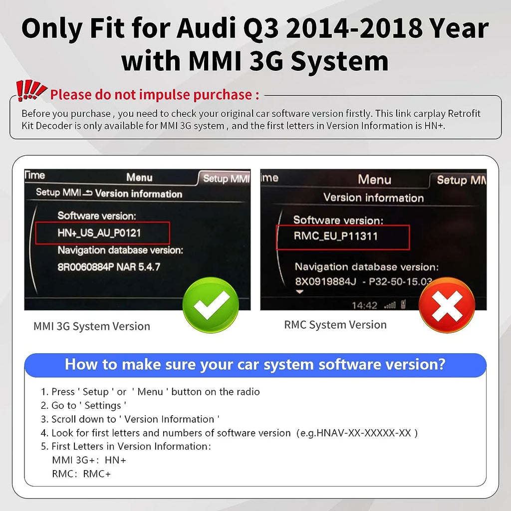 Road Kit 2014-2018 Top Android Module (HN+ 3G, Retrofit Decoder, Version), Mirrorlink, Audi Wireless Carplay Carplay MMI Auto Software Car Year Q3 Support with Camera for