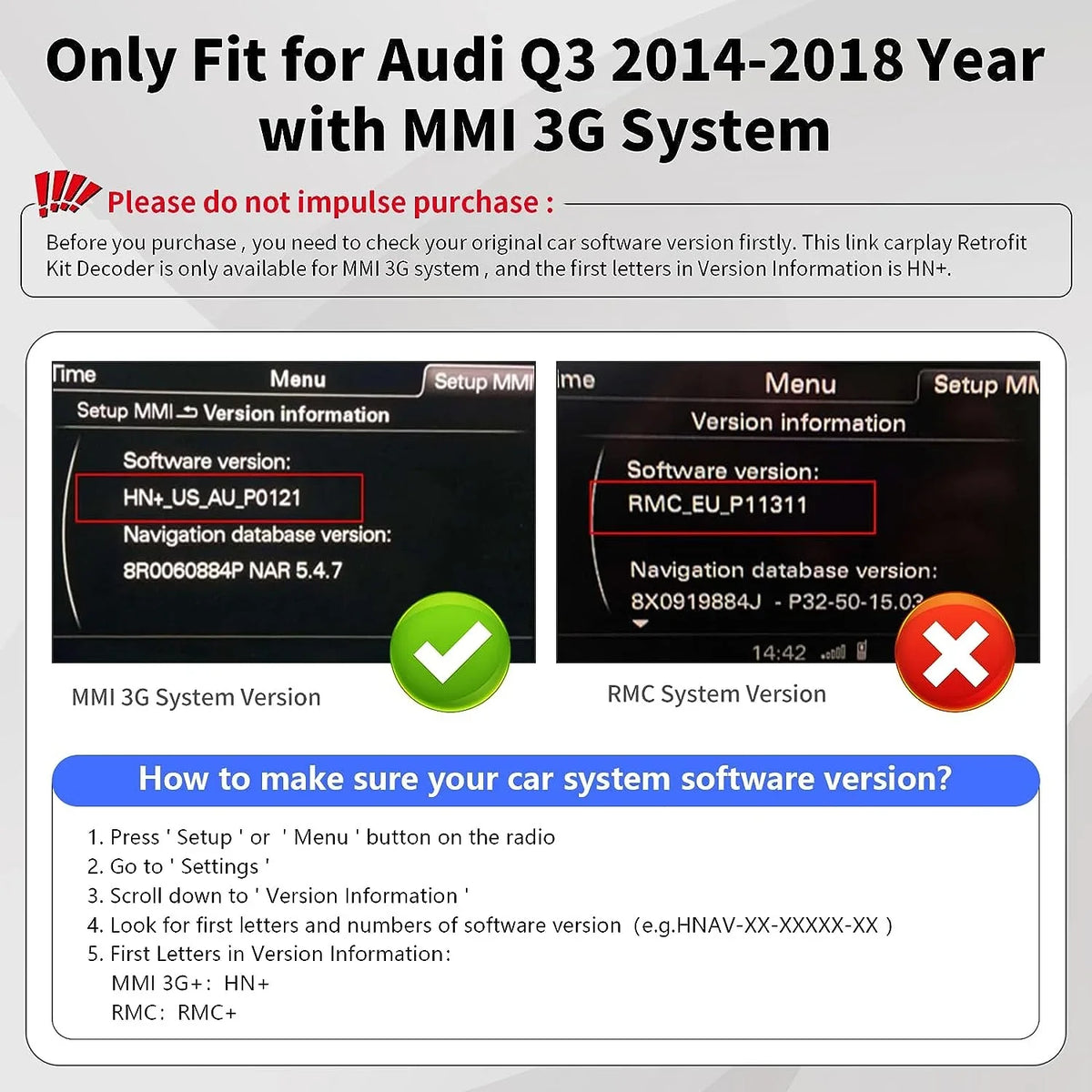 Road Kit 2014-2018 Top Android Module (HN+ 3G, Retrofit Decoder, Version), Mirrorlink, Audi Wireless Carplay Carplay MMI Auto Software Car Year Q3 Support with Camera for