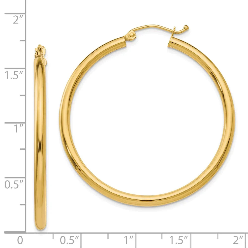 14kt Earrings; and and Women Tube Polished Men for Teens; Gold 2.5mm Yellow Lightweight Hoop Real Adults for