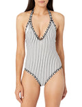 Size Plunge Swimwear $88 MSRP Mio Brand Black One 3 White Bar Piece XL Swimsuit