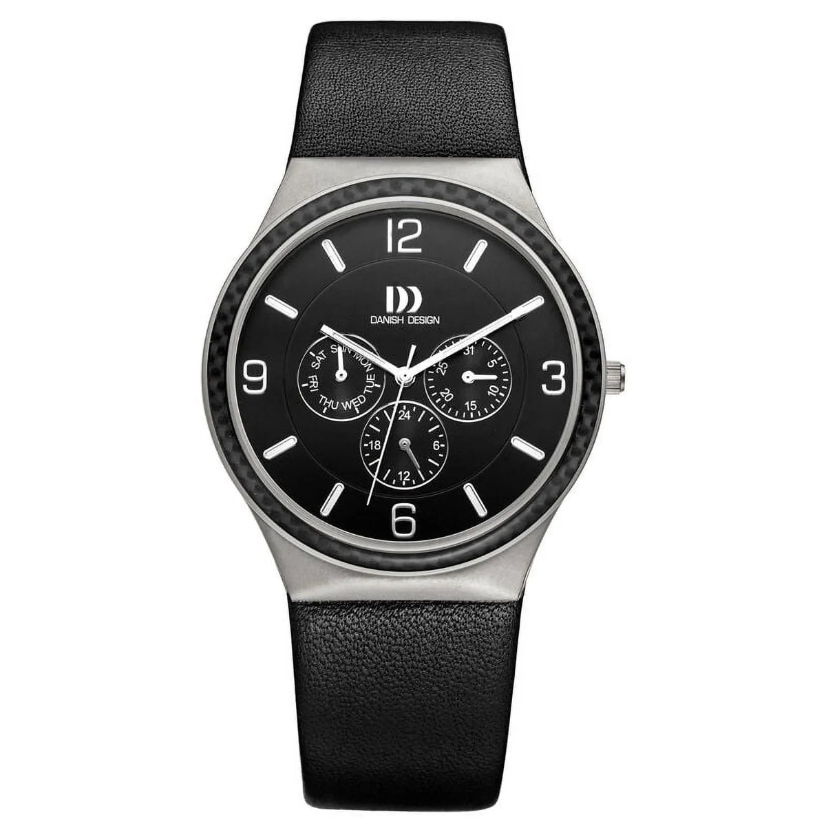 Dial Watch Men's Quartz Danish Titanium Leather IQ13Q994 Black Design Day/Date