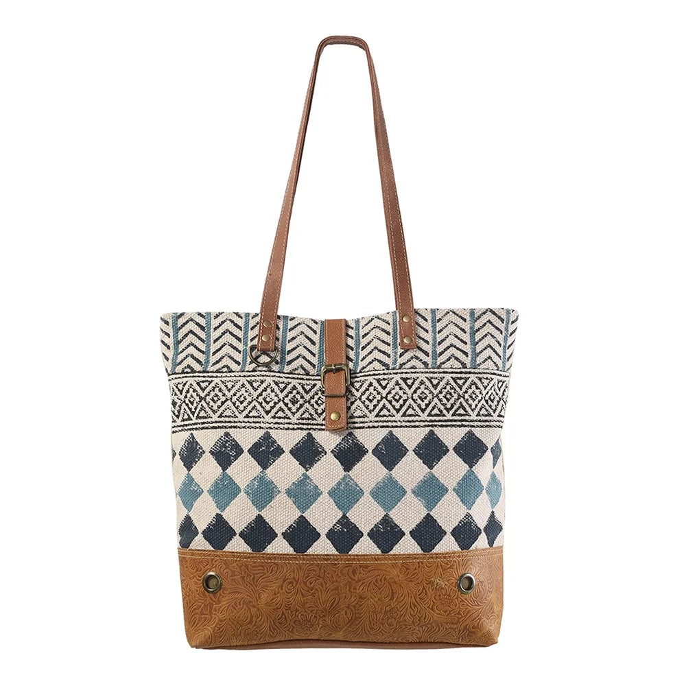 KB Wool Canvas Upcycled handbag purse Genuine Leather Upcycled women western KB239 TOTE Embossed OHLAY bag