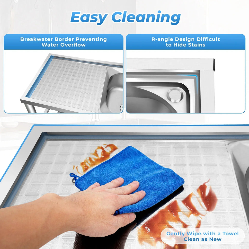 Drainboard w/ Bowls Utility 2 Kitchen Prep Steel Catering Bowl Kitchen w/Faucet Catering Sink Bowl Sink Home Bowls Prep Sink +Shelf Prep Table Catering Kitchen 2 Stainless 304 Commercial Table