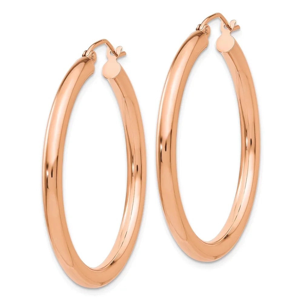 14kt Tube and Men Women Teens; Adults Gold Real Lightweight Earrings; for for and Polished Hoop 3mm Rose