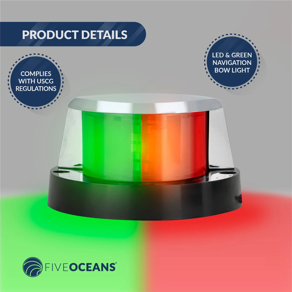 Navigation Oceans USCG Bow FO4429 Five Boats Navigation 2NM Boat for Light, - Boat Red Lights Horizontal Navigation LED Lights Lights Rules 12V, LED and Bi-Color Mount Light, Green, -