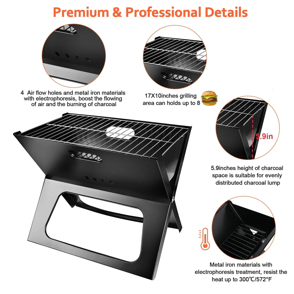 Charcoal Outdoor Foldable BBQ Grill iMountek Travel Garden 10Pcs Steel Camping with Portable BBQ Grill Barbecue