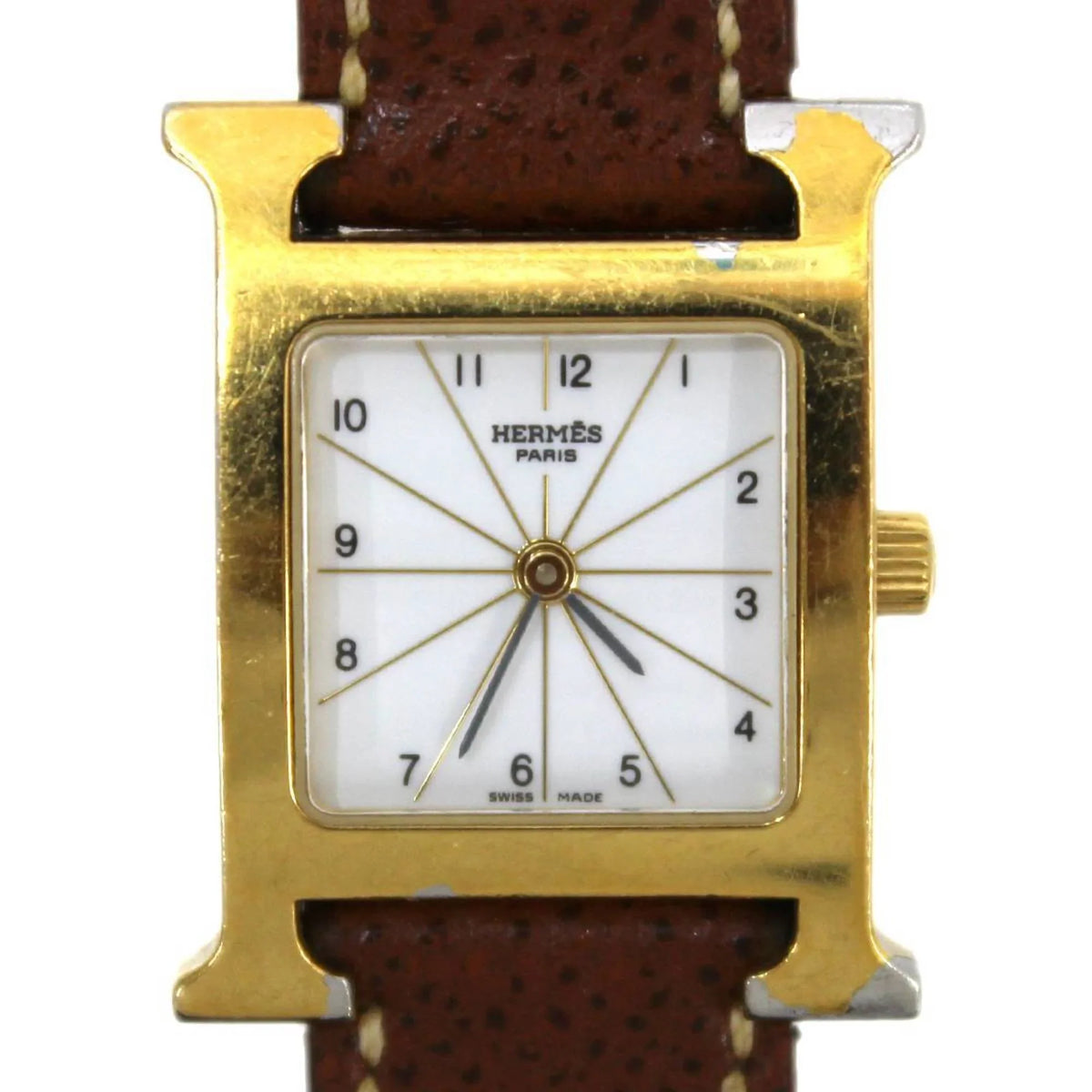 □G White Watch Ladies Hermes (Good) Brown x Dial: HERMES H Pre-Owned Gold HH1.201 Quartz