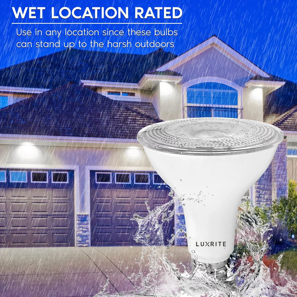 Lumens PAR30 Listed 6-Pack Bulb Dimmable 4000K Flood UL White Luxrite 850 Light Rated LED 11W Base E26 Cool Wet