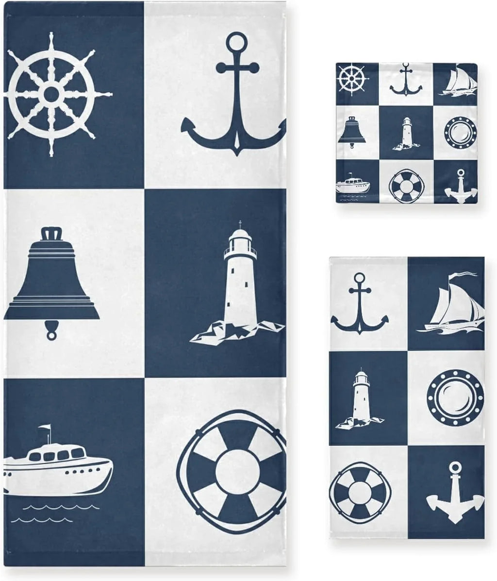 Towels for Checked Vessel 3 Decorative Dreamtimes Absorbent Bathroom Towels Anchor Sailing Soft Sets Towel Lighthouse Cotton Fingertip Piece Hand Bath