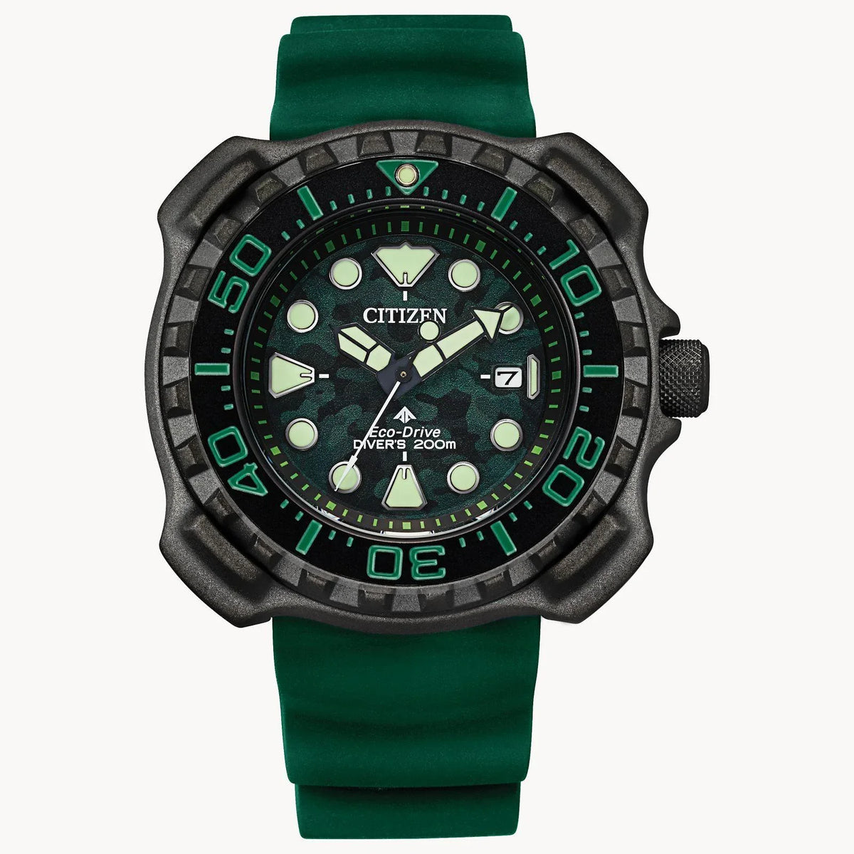 with Case Promsater with Dive Eco-Drive Men's Super BN0228-06W Titanium Green Strap - Citizen