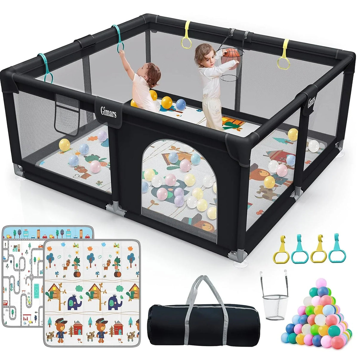 Sturdy Toddlers, Playpen 320D Cotton & Large Babies, Padded Mat, Rod for Safe with 6in1 Baby Zipper Upgraded Protecting Play Yard Gate Playpen Playpen for Padding Washable Baby with with Top