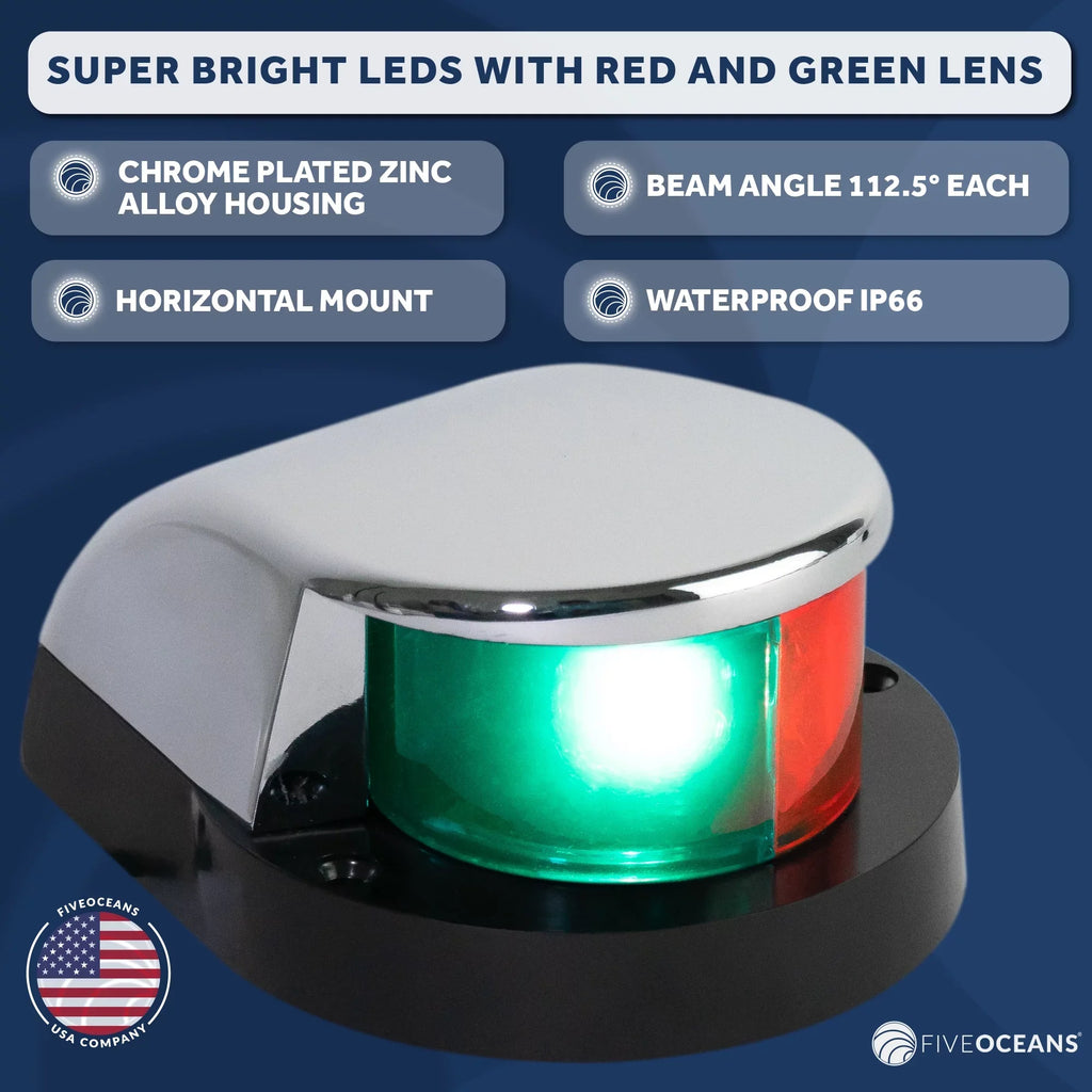 Navigation Oceans USCG Bow FO4429 Five Boats Navigation 2NM Boat for Light, - Boat Red Lights Horizontal Navigation LED Lights Lights Rules 12V, LED and Bi-Color Mount Light, Green, -
