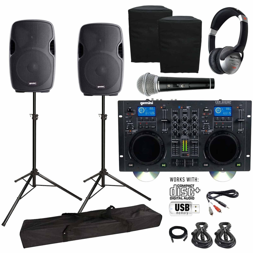with Media AS-1500P Player Woofers & Speaker Package Active Bluetooth CD/MP3/USB Gemini DJ CDM-4000BT 15"
