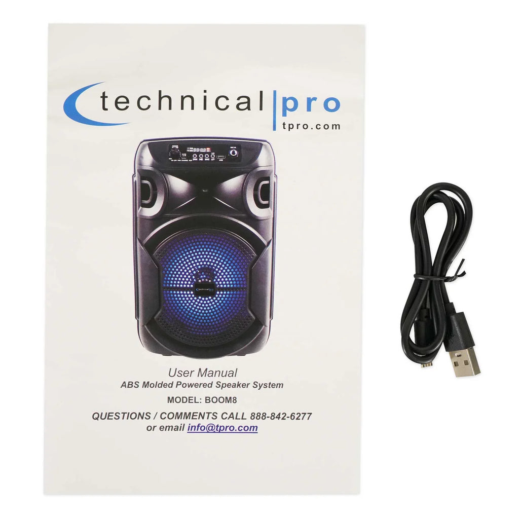 Speakers Wireless BOOM8 w/Bluetooth Portable Pro (2) 8" Technical TWS Party LED