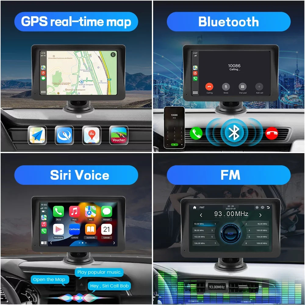 Car with Wireless Bluetooth Auto Video Android Stereo Support Navigation,FM Touch Awesafe Screen Music, GPS , Carplay 7 inch Audio, Apple