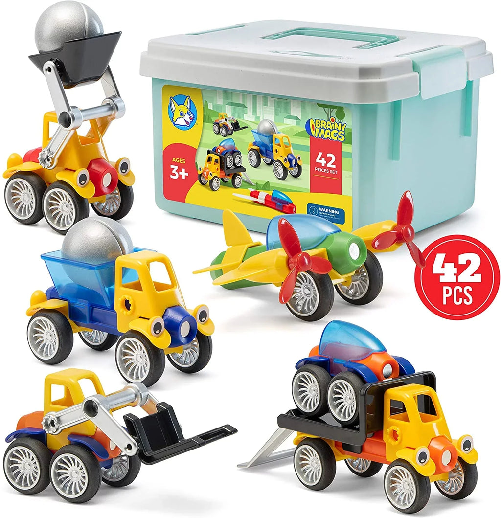 up Play 42 Case Vehicles Child for Toy Stem Brainy and with Magnetic 3 Ages and pc. Storage Cars