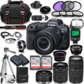 Lenses 75-300mm with Battery, f/1.8 EOS More III 128GB Accessories Tripod Camera STM TTL R5 Card & RF RF Flash, + Extra + 50mm & STM Frame Canon Mirrorless Memory including: Full f/4-5.6 + 24-105mm