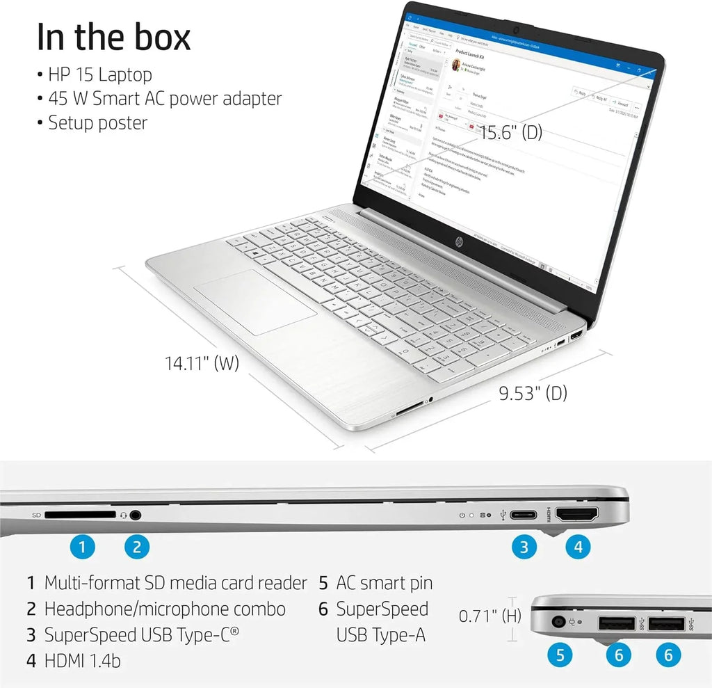 Silver, 4.2, Intel i5-1135G7, Home 512GB HD Laptop Natural Iris 15.6" Graphic, 15 RAM, Computer, Full Windows 6, 4-core 16GB Wi-Fi Business 11 SSD, Xe PCIe HP BT