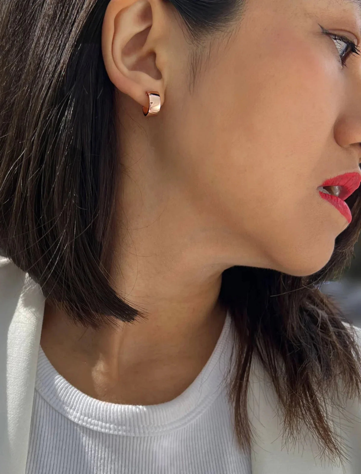 CHUBBY EARRINGS HOOP BOSS ROSE SILVER GOLD MINI STERLING 18K OVER