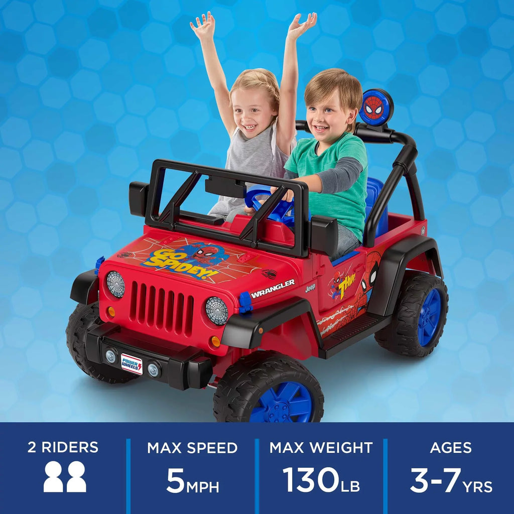 with Ride-On 3-7 Jeep Wrangler Vehicle Child Power Wheels Battery-Powered a Sounds, Spider-Man Ages for 12V