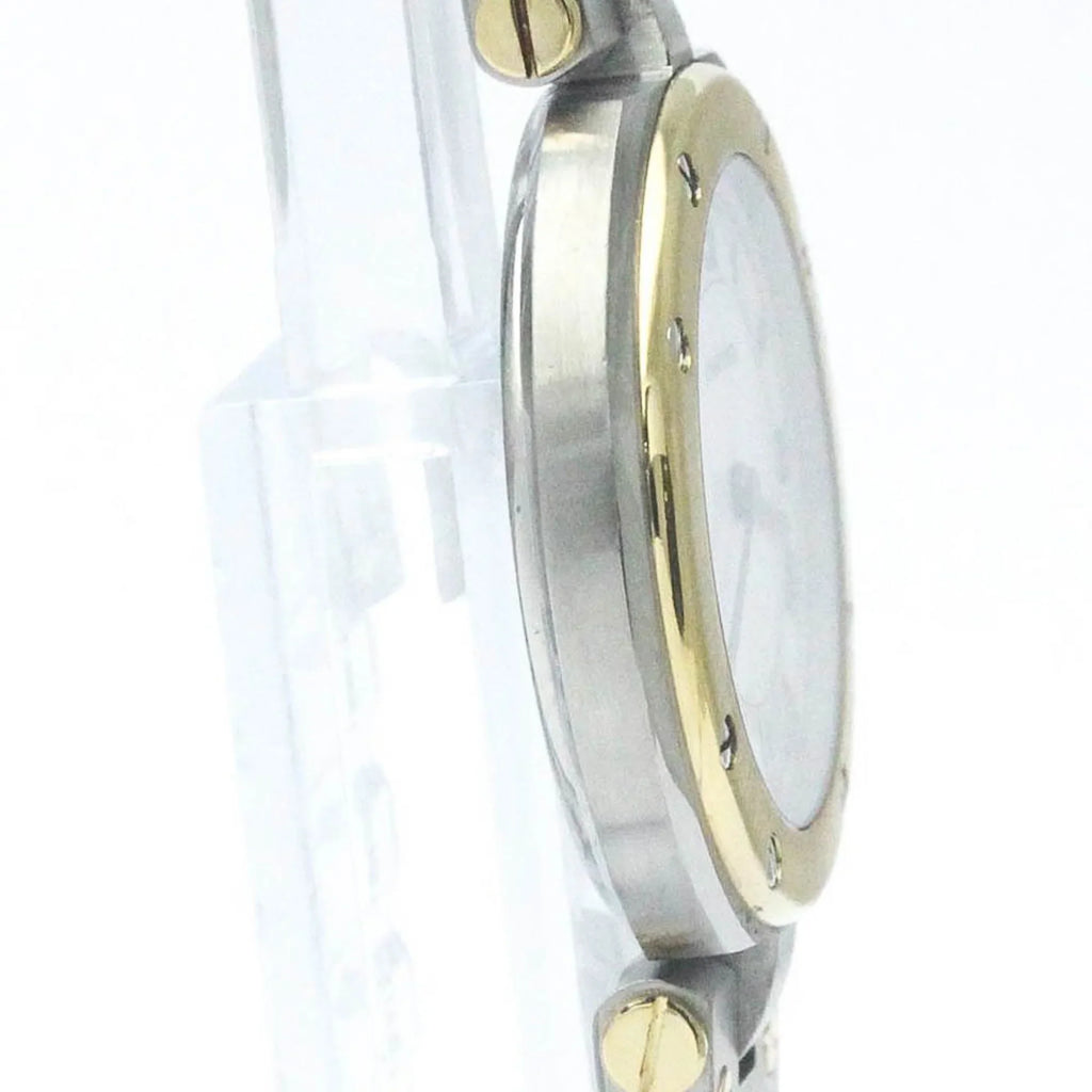 Ladies Steel Santos Quartz (Good) Polished Pre-Owned BF568475 18K Watch CARTIER Round Gold