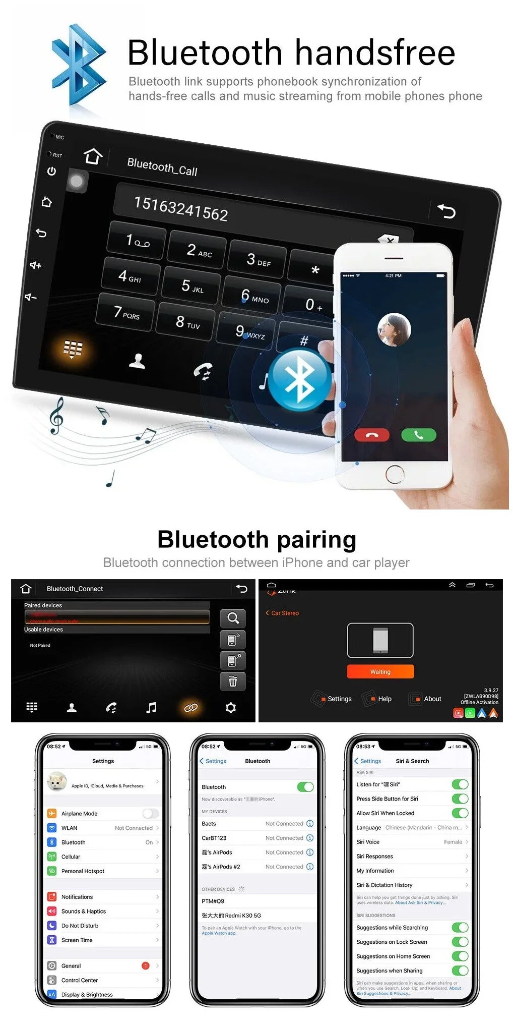 IPS Bluetooth 10.1" Wireless Android Camera Radio Auto USB Receiver WiFi Carplay GPS Double Car AHD Stereo Screen 1280*720 2+32GB Android FM/RDS Din Backup Navigation