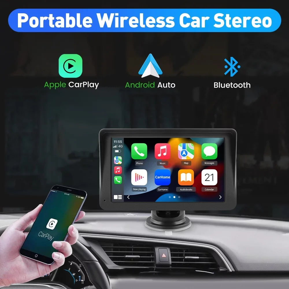 Car with Wireless Bluetooth Auto Video Android Stereo Support Navigation,FM Touch Awesafe Screen Music, GPS , Carplay 7 inch Audio, Apple