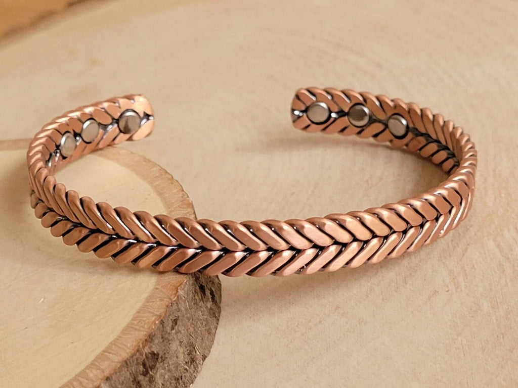 Solid Magnetic Therapy Pure Cuff Matte Arthritis Herringbone Copper Bracelet