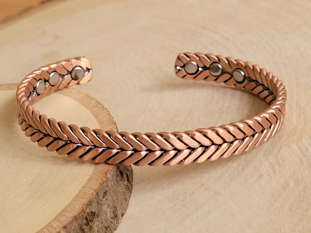 Solid Magnetic Therapy Pure Cuff Matte Arthritis Herringbone Copper Bracelet