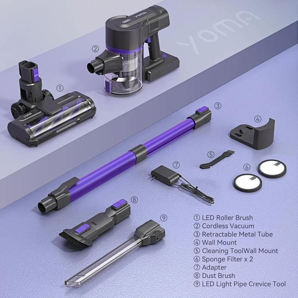 Vacuum with Powerful Vacuum Lightweight Vacuum Cordless Stick 28Kpa Cordless Pet (Midnight Purple) Rechargeable Hair Vacuum 50min 350W 6-in-1 Runtime, Suction, with Home Floor for Cleaner, Carpet